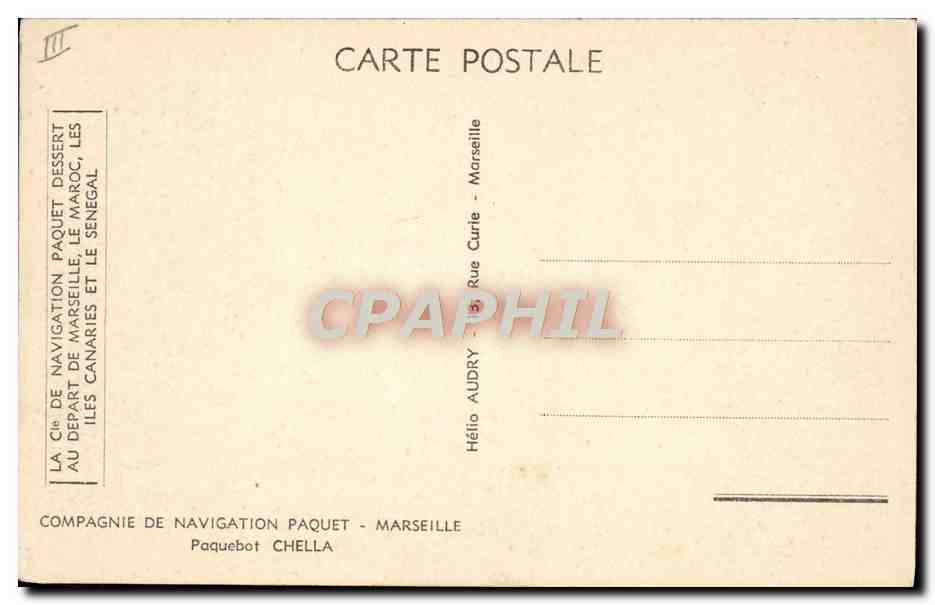 CPA Bateau Paquebot Chella Compagnie de Navigation Mixte Marseille  — Verso
