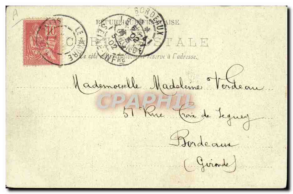 CPA Bateau Paquebot Le Havre Sortie du transatlantique La Bretagne — Verso