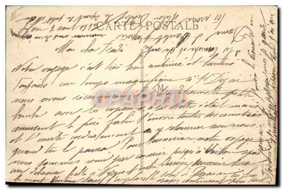 Navire à vapeur — vue de port — Carte postale datée 1919 — Reverso
