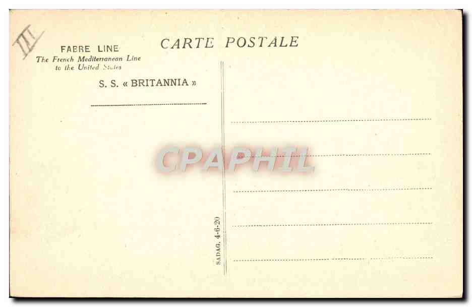 S.S. « BRITANNIA » — S.S. britannique de la ligne Faibère — Faibère Line — Verso
