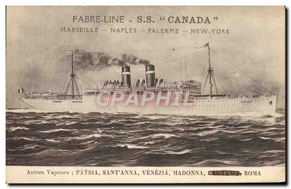 CPA Bateau Paquebot Fabre Line Canada Marseille Naples Palerme New York
