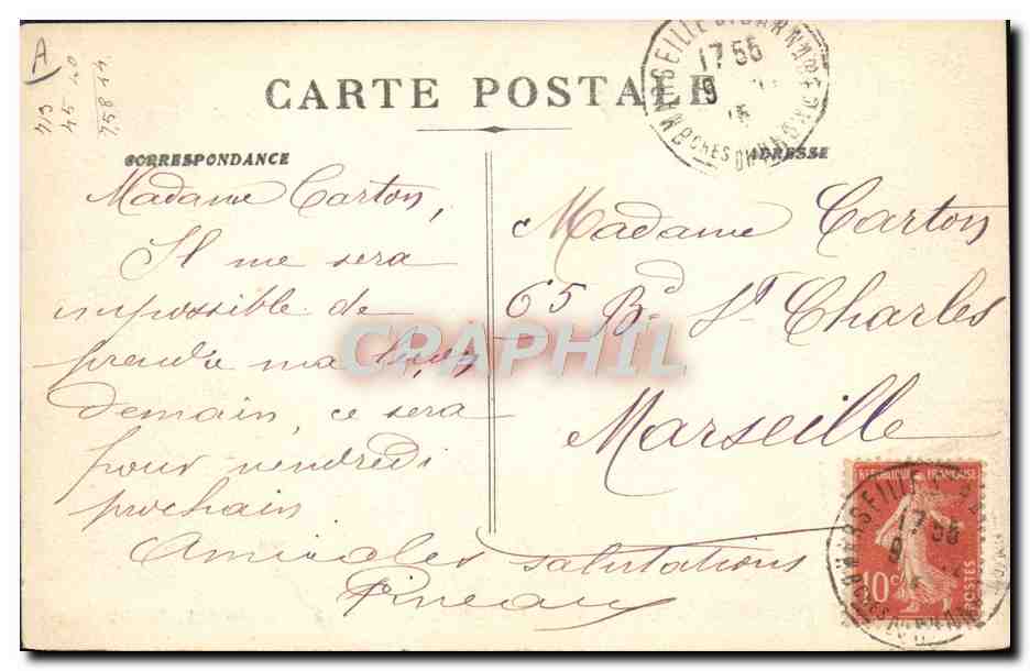 CPA Bateau Paquebot Fabre Line Canada Marseille Naples Palerme New York — Verso