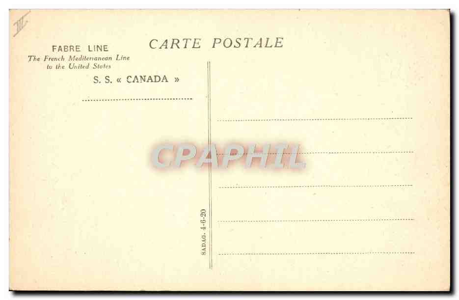 S.S. « CANADA » — navire de la ligne Fabre — éditeur Fabre Line — Achterkant