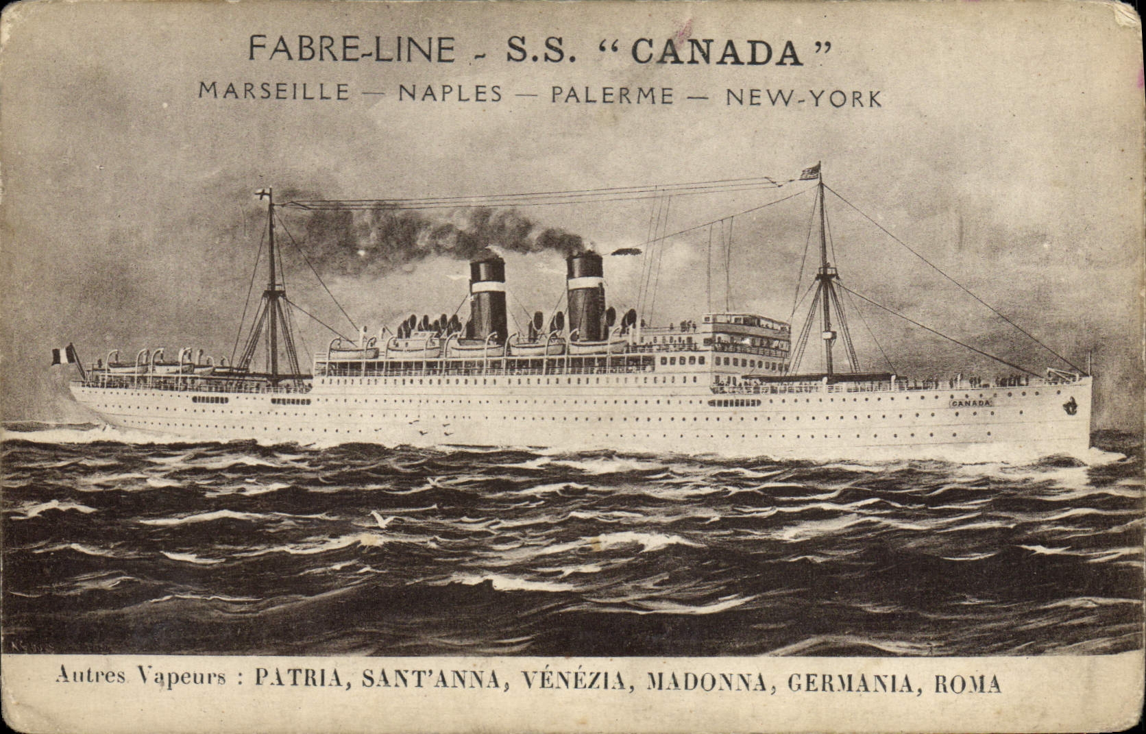 S.S. "CANADA" — vapeur de la ligne Fabre-Line — Marseille — Naples — Palerme — New-York
