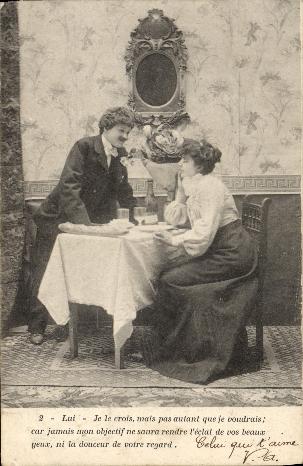 Couple en intérieur — texte amoureux — V. Pa. (éditeur ?)