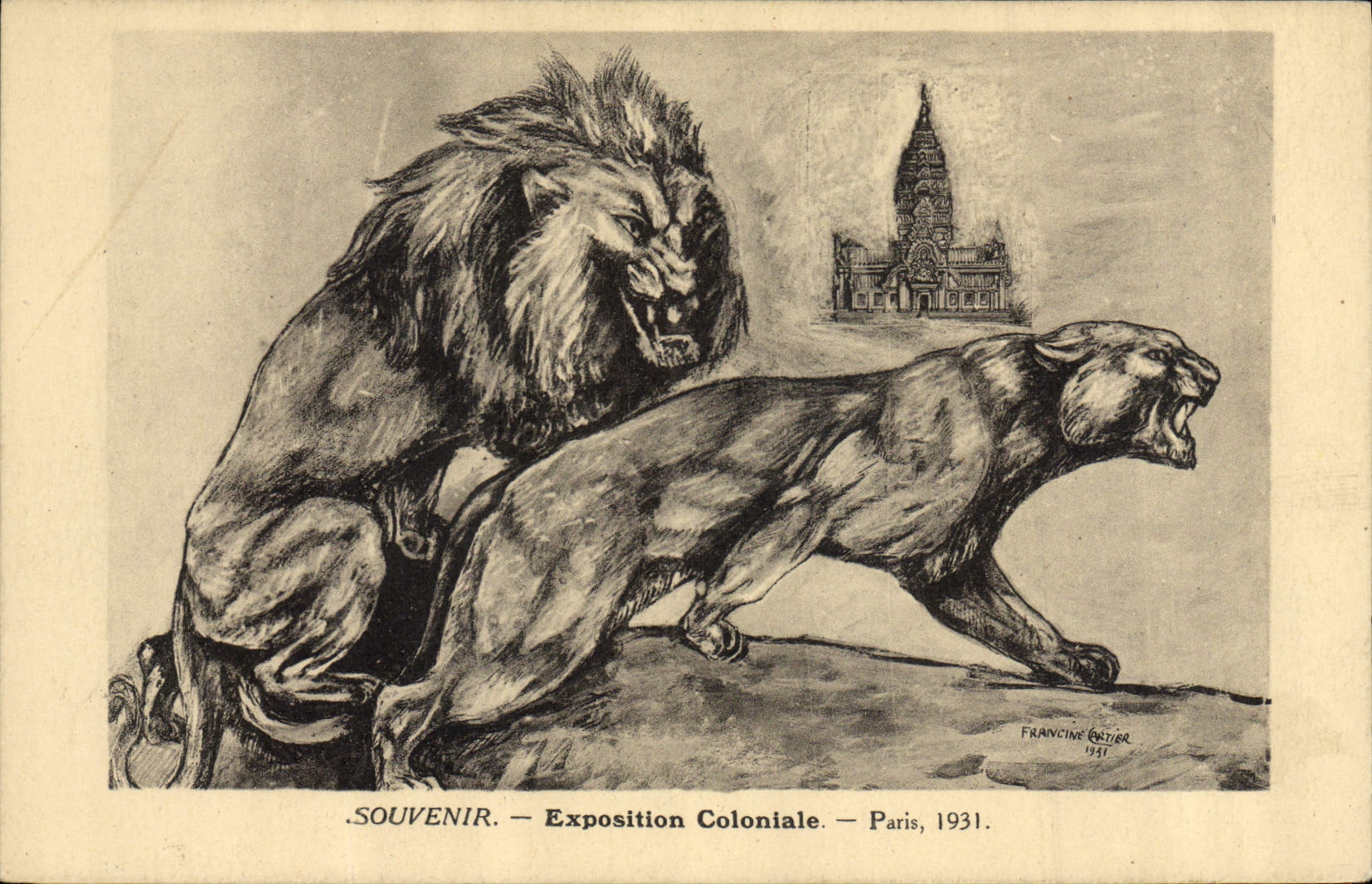CPA Felin Lion Exposition coloniale Paris 1931
