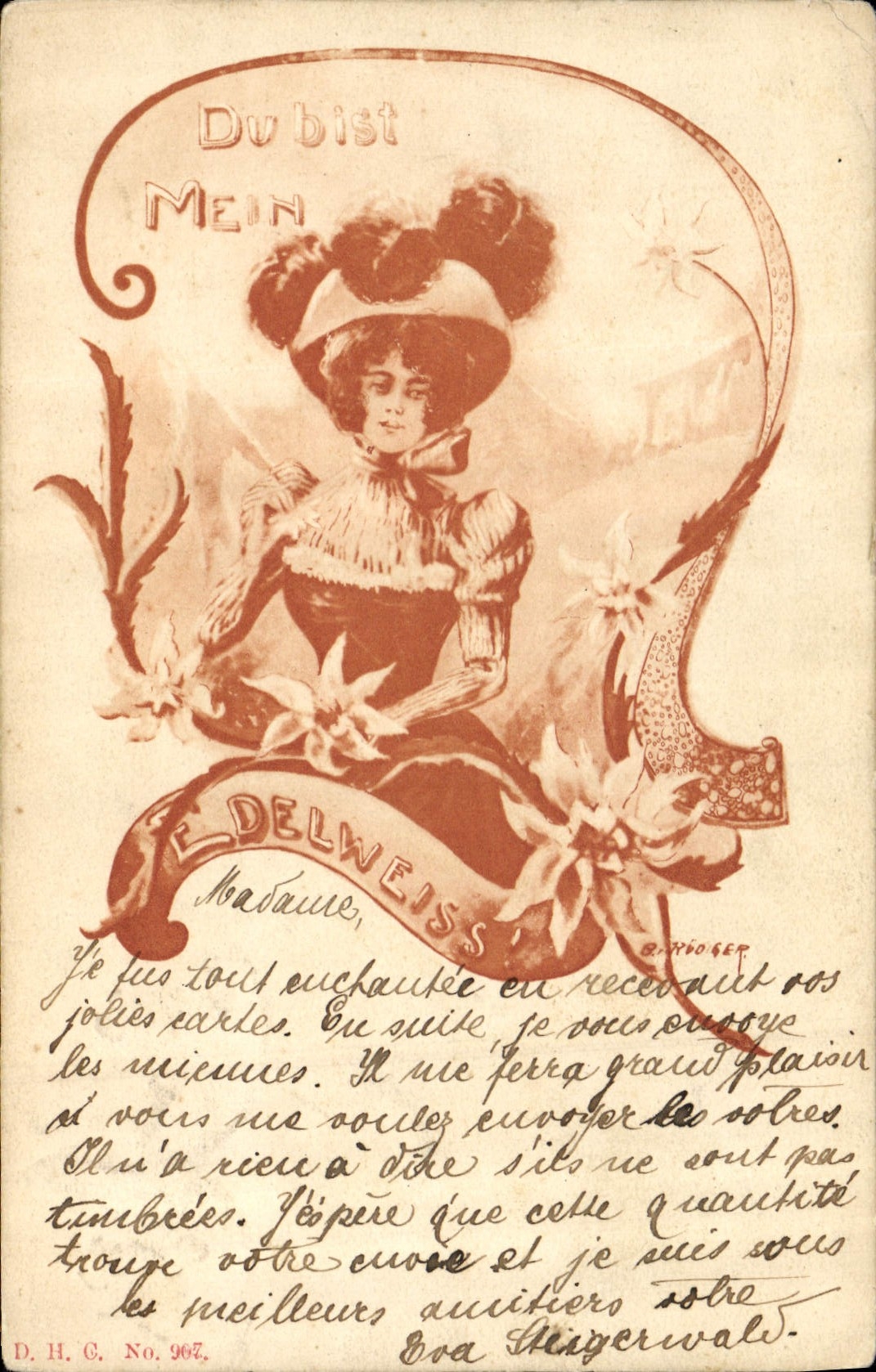 CPA Illustrateur Du bist mein Edelweiss