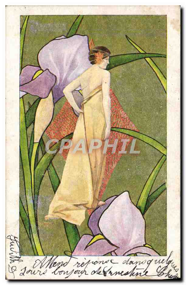 CPA Illustrateur Femme Fleurs
