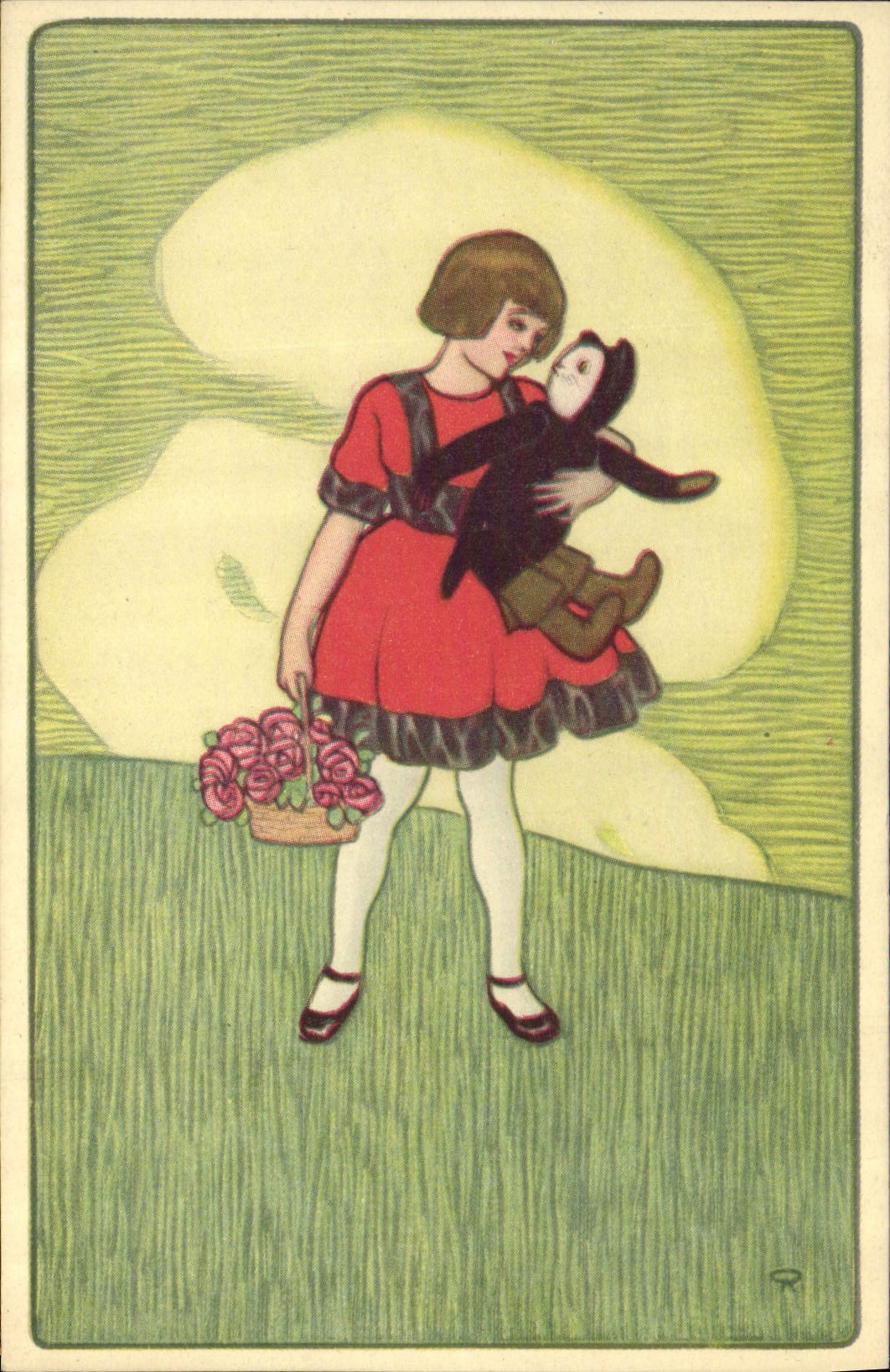 Fille avec un panier de roses et un ours en peluche — édition italienne — série 115-3
