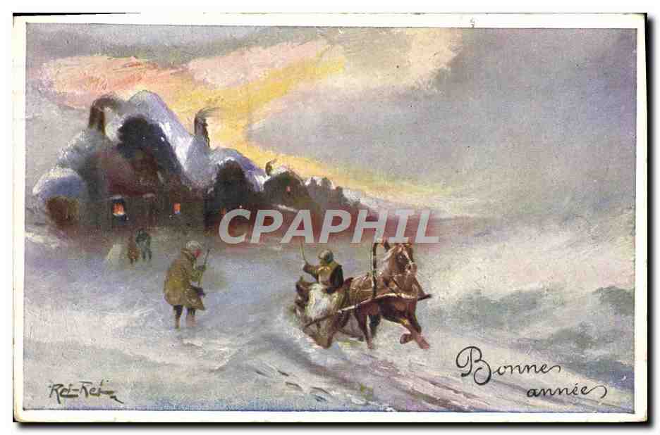 CPA Illustrateur Traineau Cheval