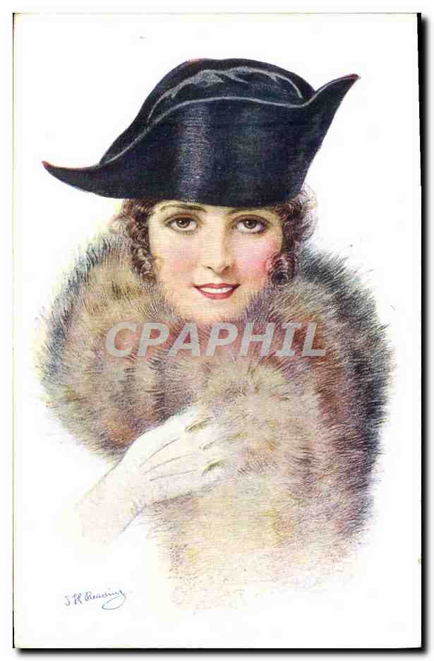 Femme en chapeau noir et fourrure — Série 1926 à 1930, Grâce Féminine — Édition Herald, Paris