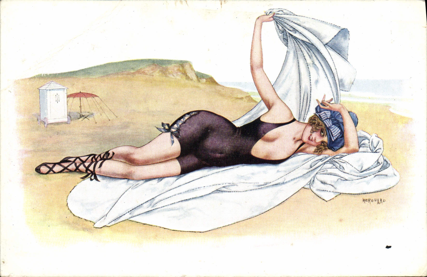 CPA Illustrateur Herouard Femme Sur le sable