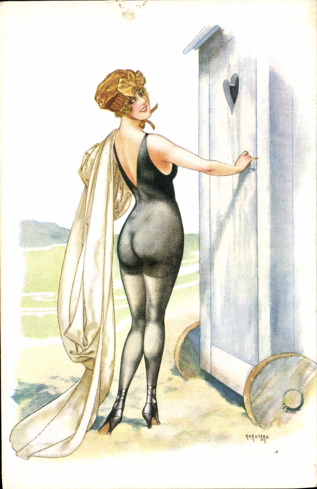CPA Illustrateur Herouard Femme Devant l'objectif 