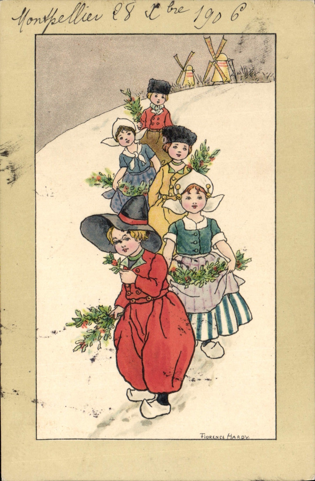 CPA Illustrateur Hardy Enfants folklore Moulin a vent Folklore