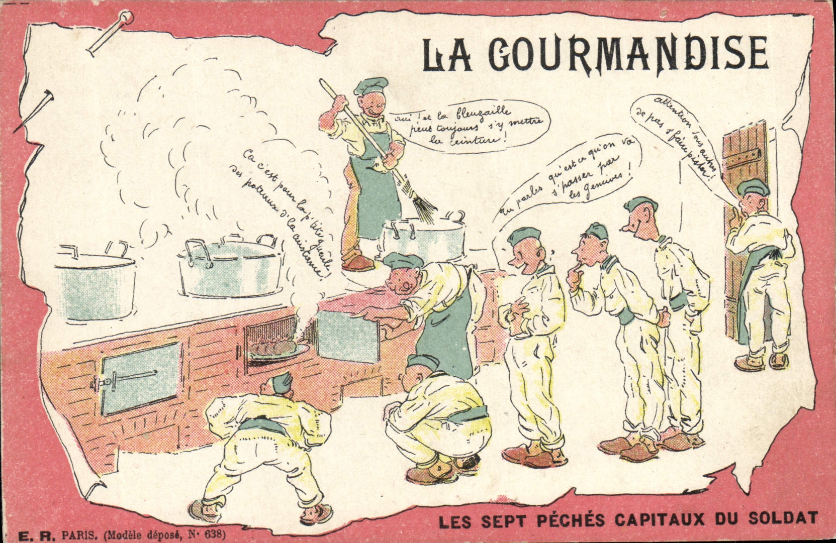 La Gourmandise — Les sept péchés capitaux du soldat — E.R. Paris, Modèle déposé N° 638