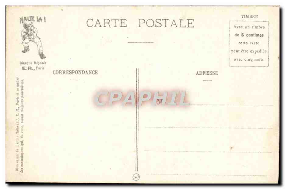 La Gourmandise — Les sept péchés capitaux du soldat — E.R. Paris, Modèle déposé N° 638 — Reverso