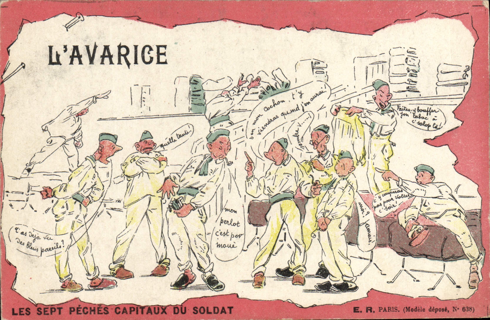L'AVARICE — Les sept péchés capitaux du soldat — E.R. Paris, Modèle déposé, N° 638
