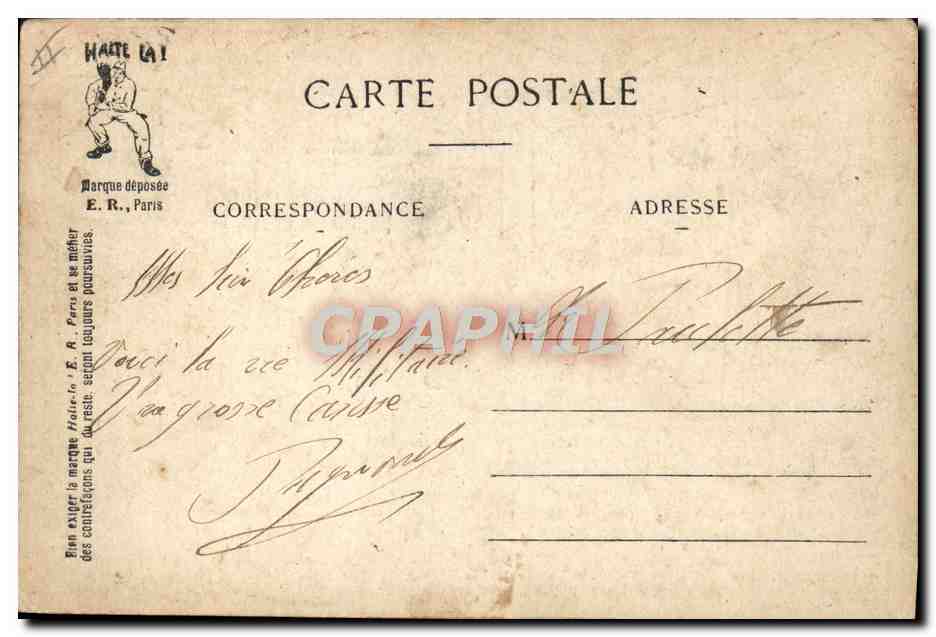 Aux petits soins des Canassons — La Vie Militaire — E. R. Paris, Modèle déposé n° 14877 — Reverso