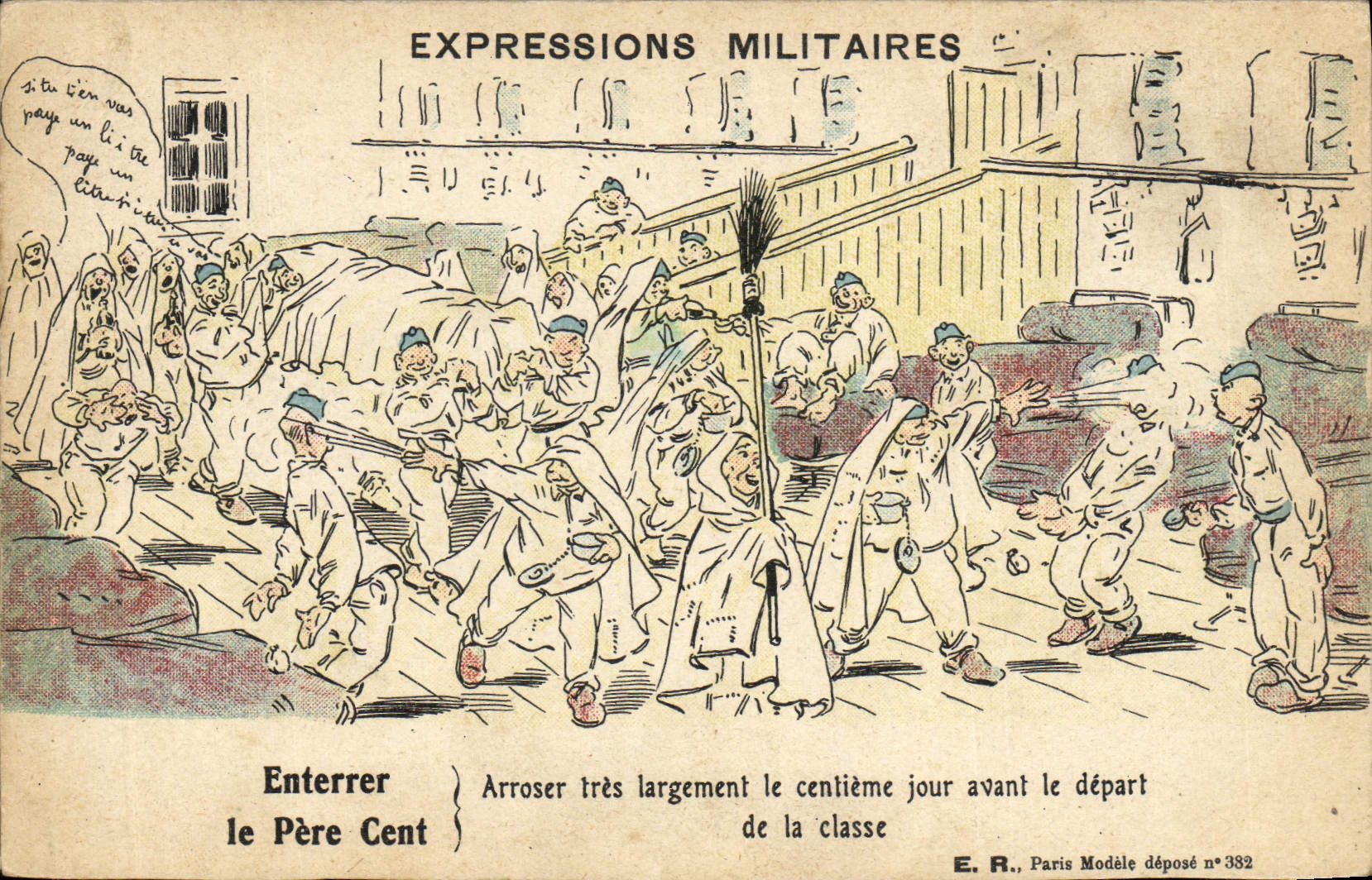 Expressions Militaires — Enterrer le Père Cent — E.R., Paris, modèle déposé n°382 - Anverso
