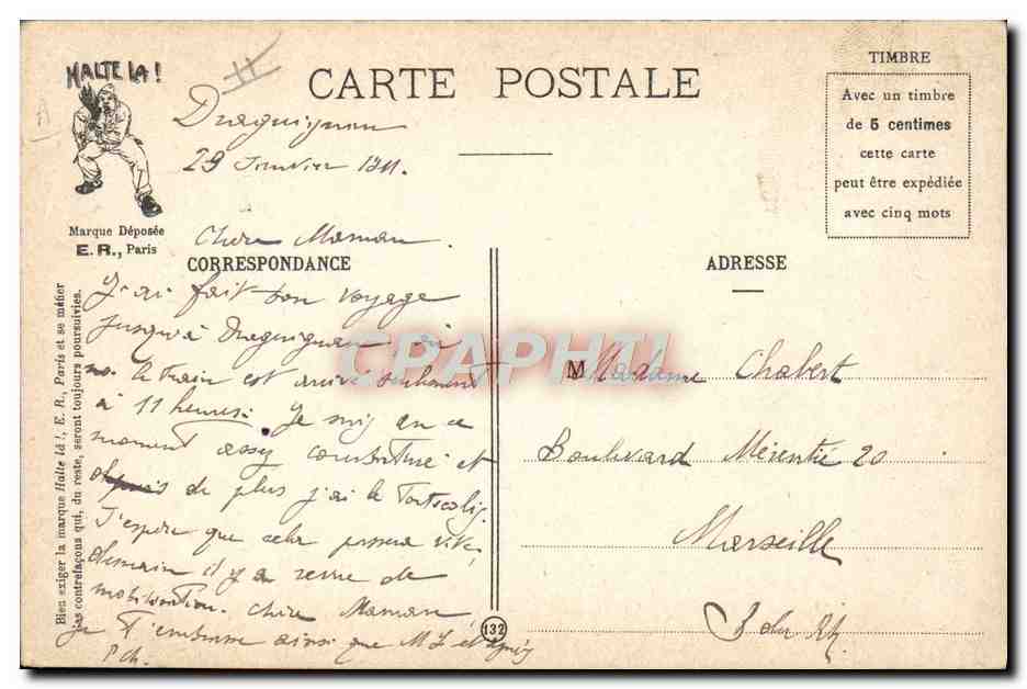 Expressions militaires — Tirer au Q... à la corvée — E.R. Paris, N° 389 — Verso