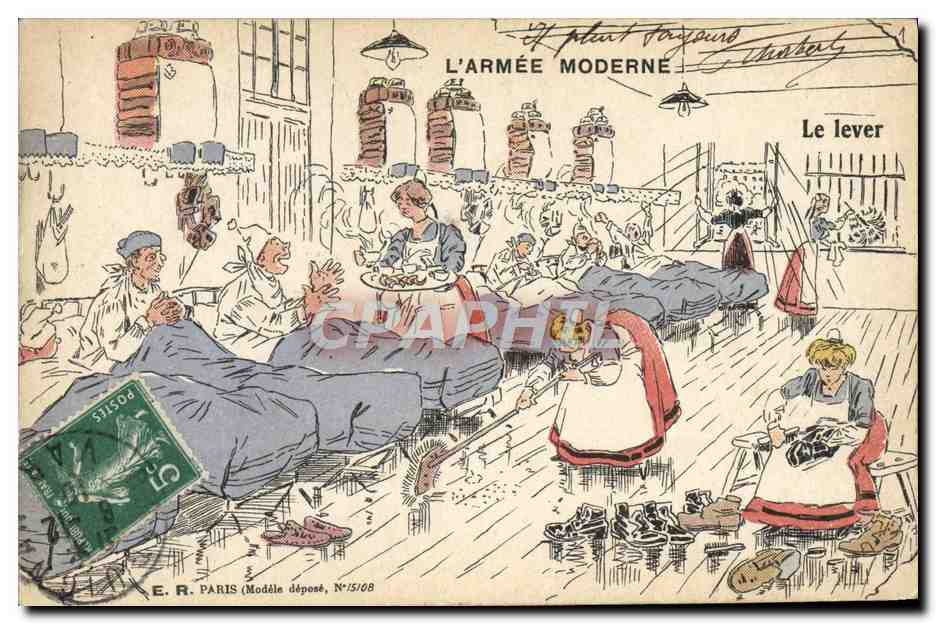 L'ARMÉE MODERNE — Le lever — E.R. PARIS (Modèle déposé, N°15108)