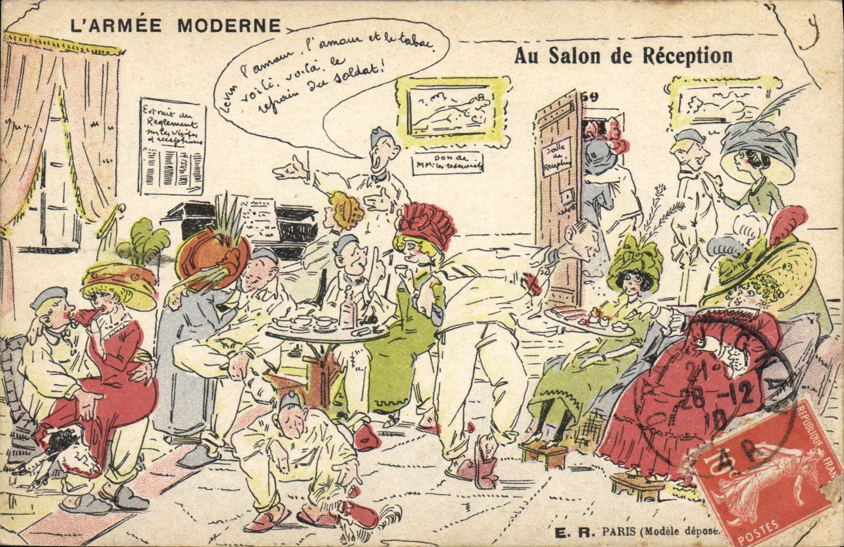L'ARMÉE MODERNE — l'amour et le tabac — Au Salon de Réception — E.R. PARIS (Modèle déposé)