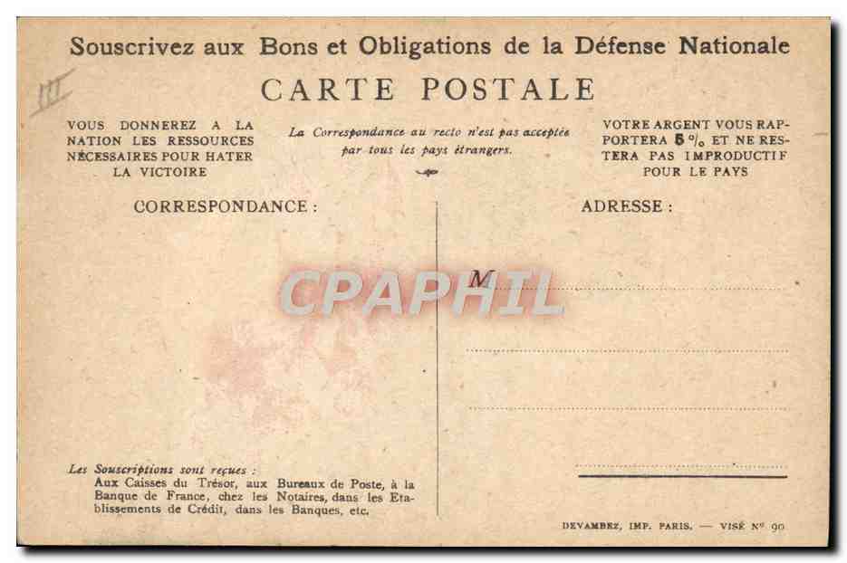 CPA Militaria Bons de la Defense Nationale — Rückseite