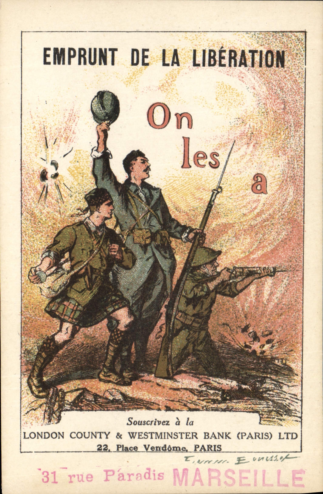 CPA Militaria Emprunt de la Liberation London County & Westminster Bank Paris Rue Paradis Marseille