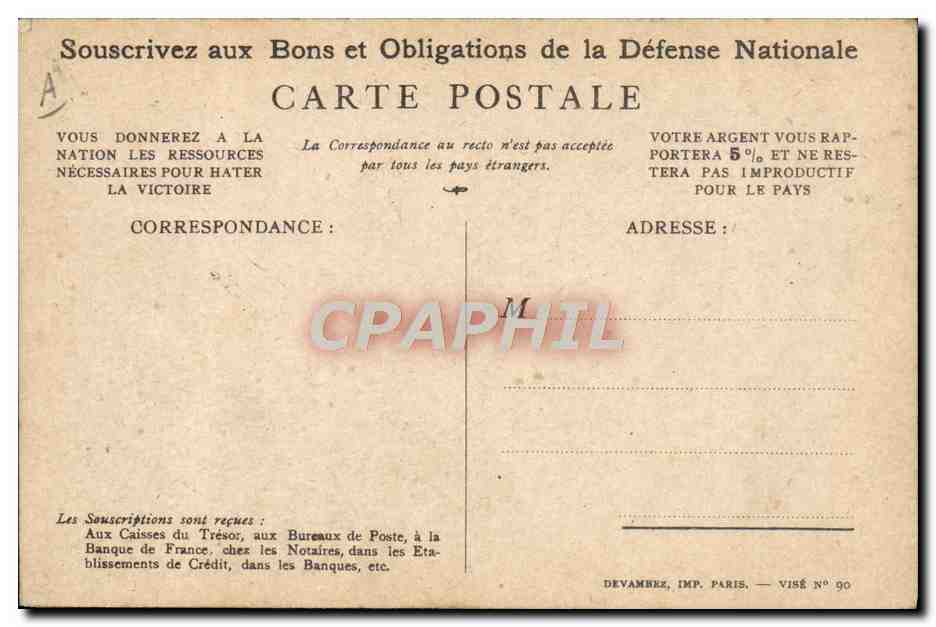 CPA Militaria Bons de la Defense Nationale — Verso