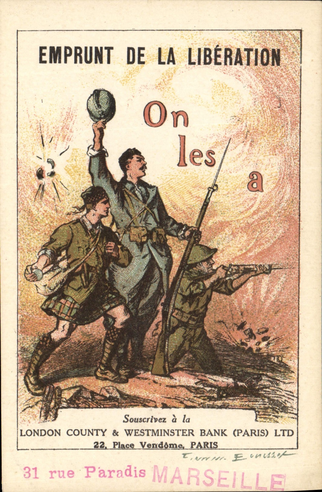 CPA Militaria Emprunt de la Liberation London County & Westminster Bank Paris Rue Paradis Marseille