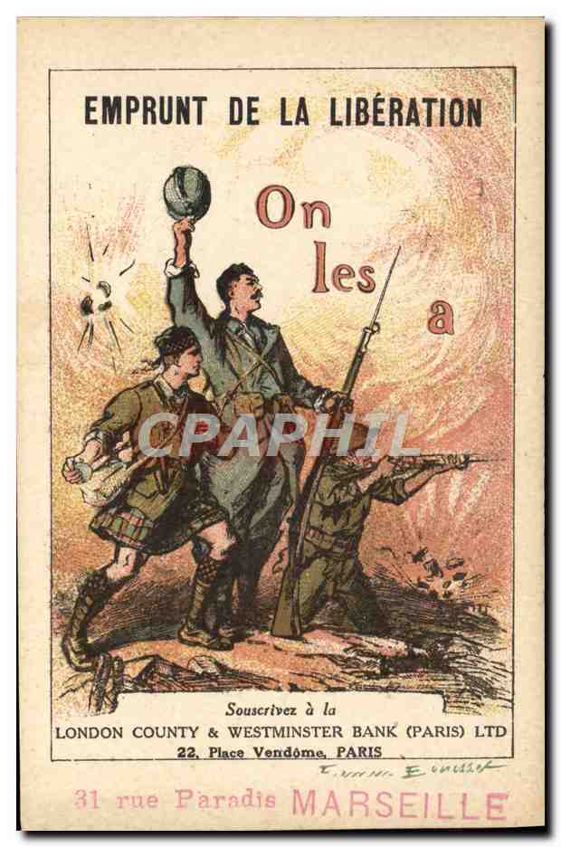 CPA Militaria Emprunt de la Liberation London County & Westminster Bank Paris Rue Paradis Marseille