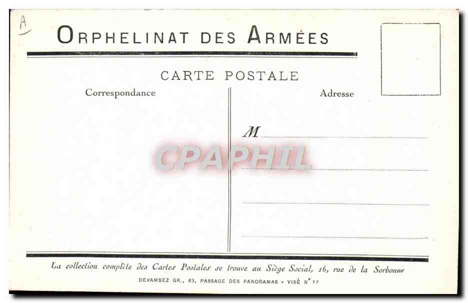 CPA Militaria Orphelinat des Armees  — Verso