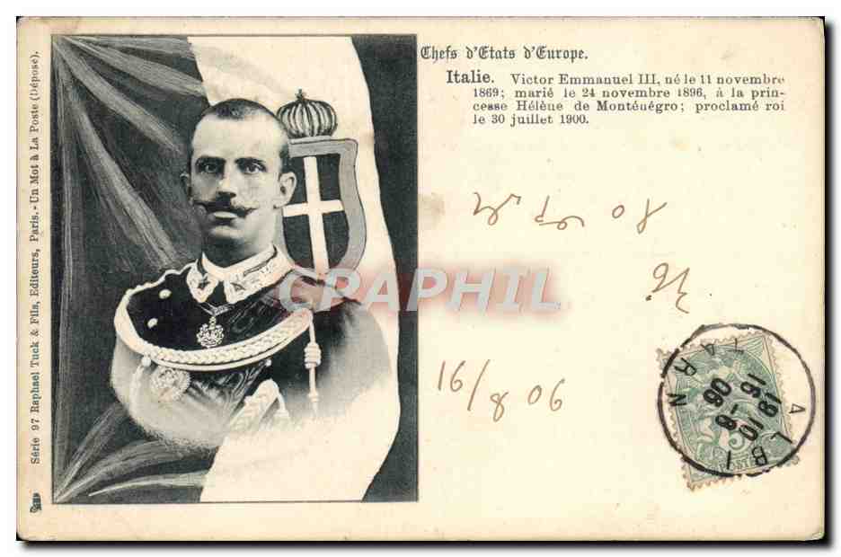Victor Emmanuel III — Chef d'État d'Europe — Éditeur Raphael Tuck & Fils, Paris, Série 97
