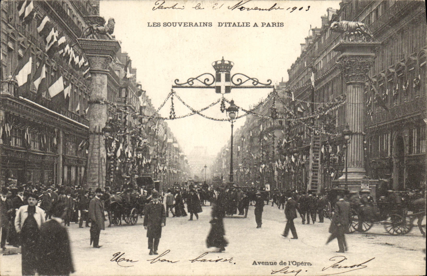 Les Souverains d'Italie à Paris — Avenue de l'Opéra — Paris, 21 novembre 1903