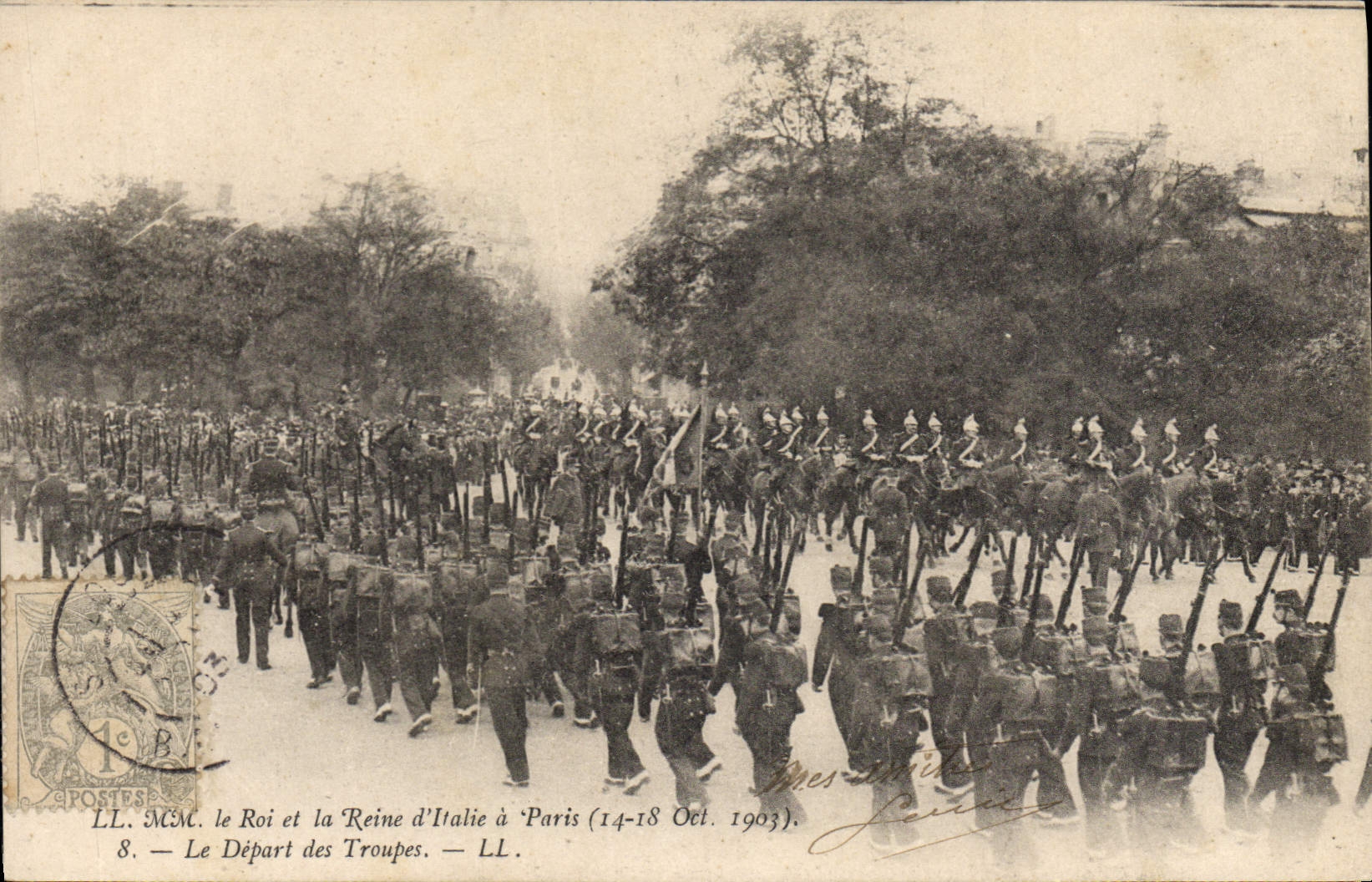 Départ des troupes italiennes à Paris — LL. MM. le Roi et la Reine d'Italie à Paris (14-18 Oct. 1903) — LL.
