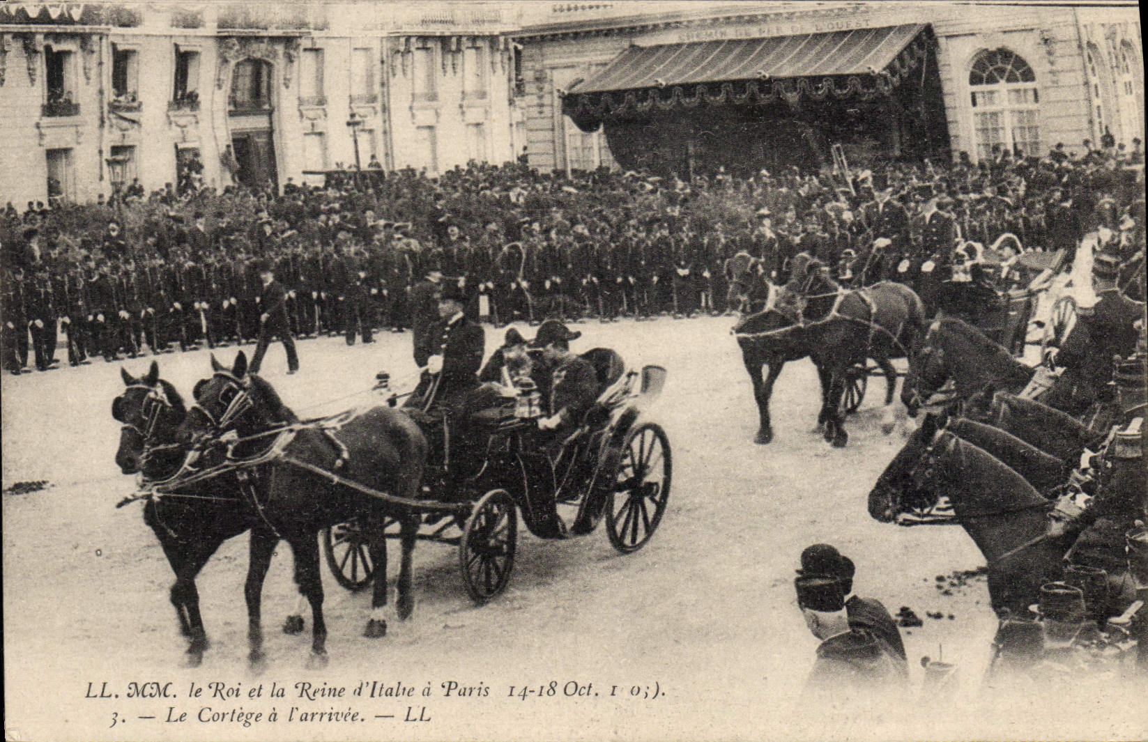 Arrivée du Roi et de la Reine d'Italie à Paris — LL. MMC. — L'Imprimerie Nouvelle Photographique
