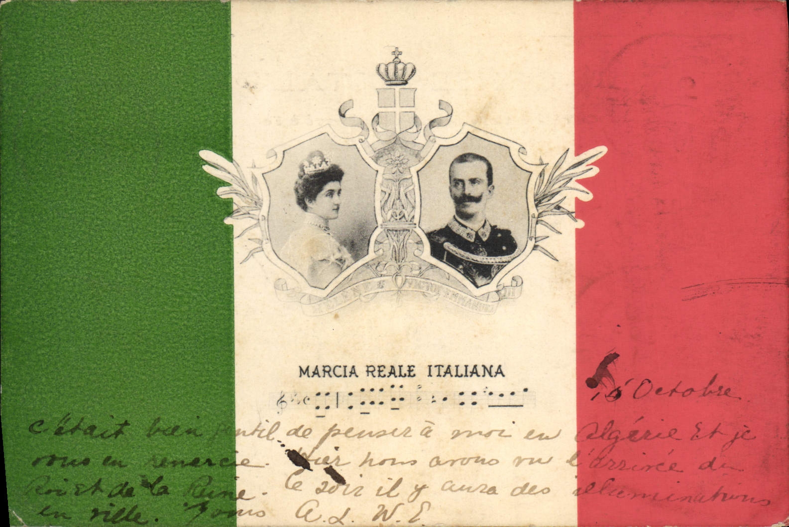 Portrait de la Reine et du Roi d'Italie — MARCIA REALE ITALIANA — éditeur inconnu, n° de série non visible