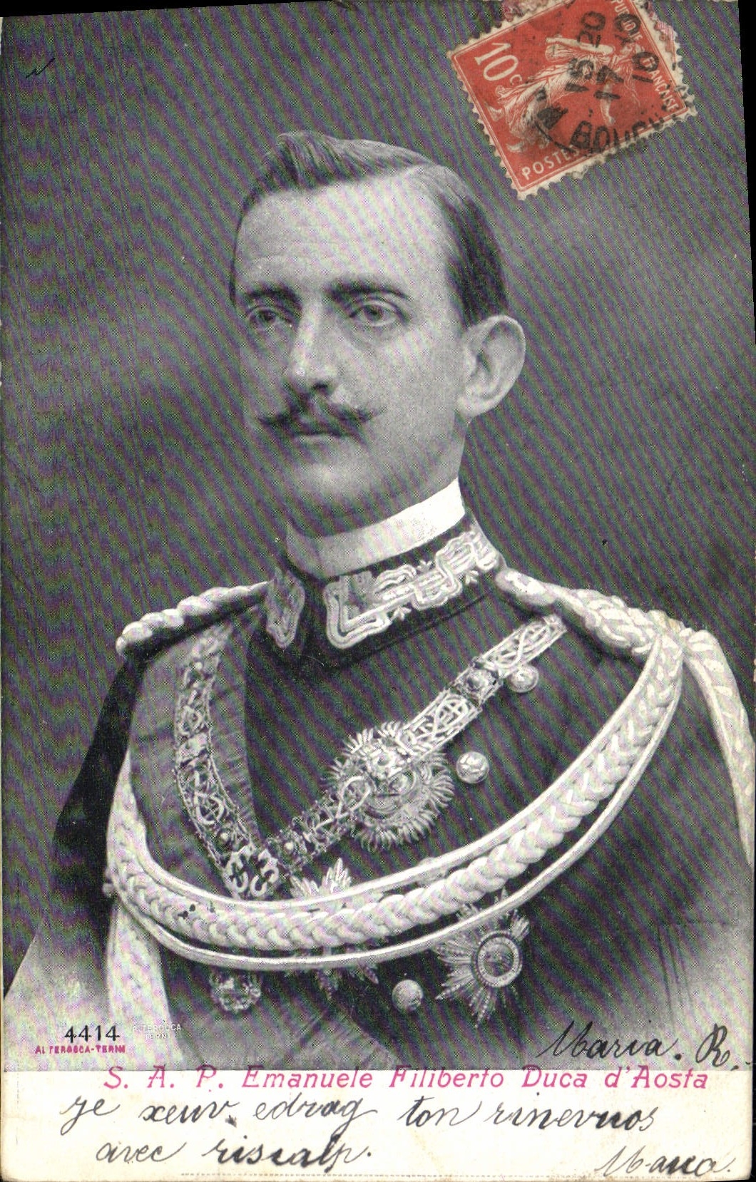 S.A.P. Emanuele Filiberto Duca d'Aosta — portrait en uniforme — éditeur Al Terança-Terim, n° 4414