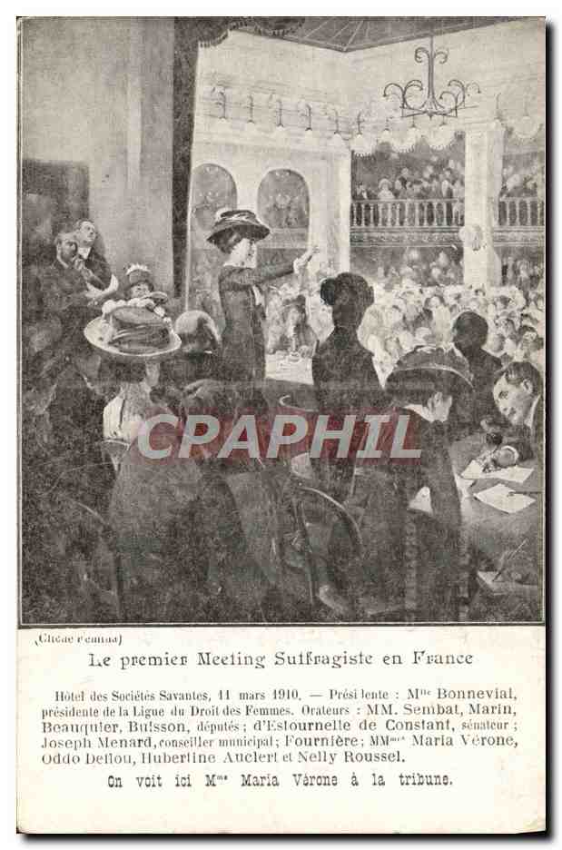 Der erste Suffragisten-Veranstaltung in Frankreich — Hôtel des Sociétés Savantes, 11. März 1910 — Ausgabe der Französischen Liga für Frauenrechte