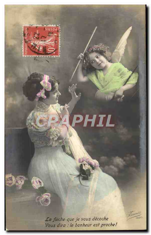 CPA Fantaisie Arc Fleche Femme Enfant Ange