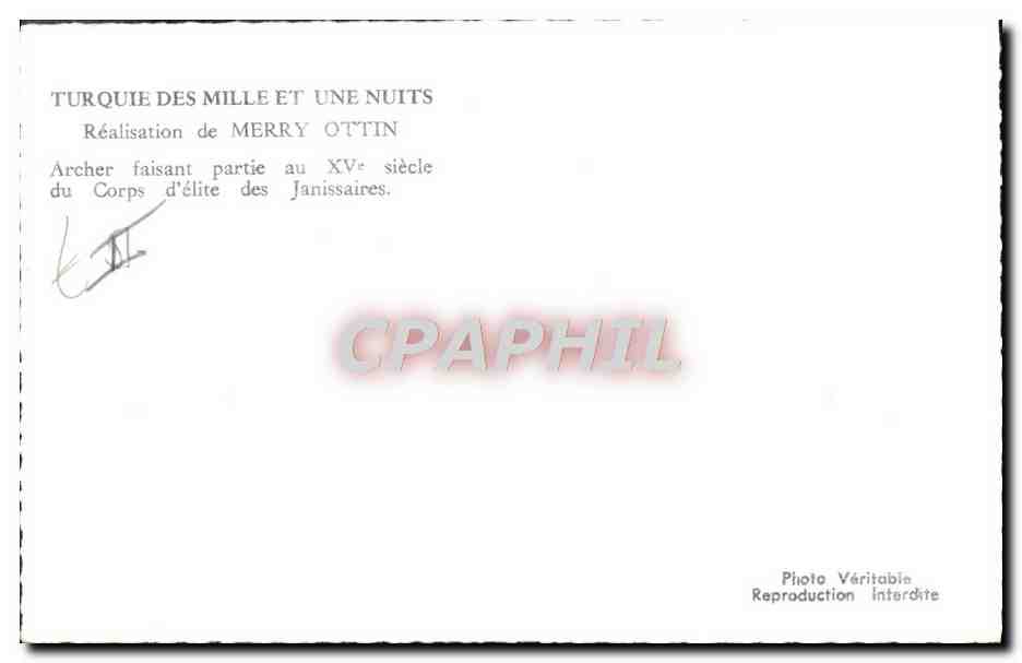 CPM Turquie des Mille et Une Nuits Merry Ottin Archer Tir a l'arc Corps d'elite des Janissaires  — Rückseite