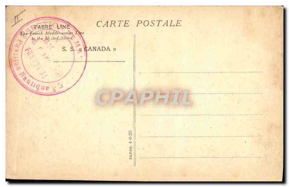 CPA Bateau Fabre Line SS Canada — Verso