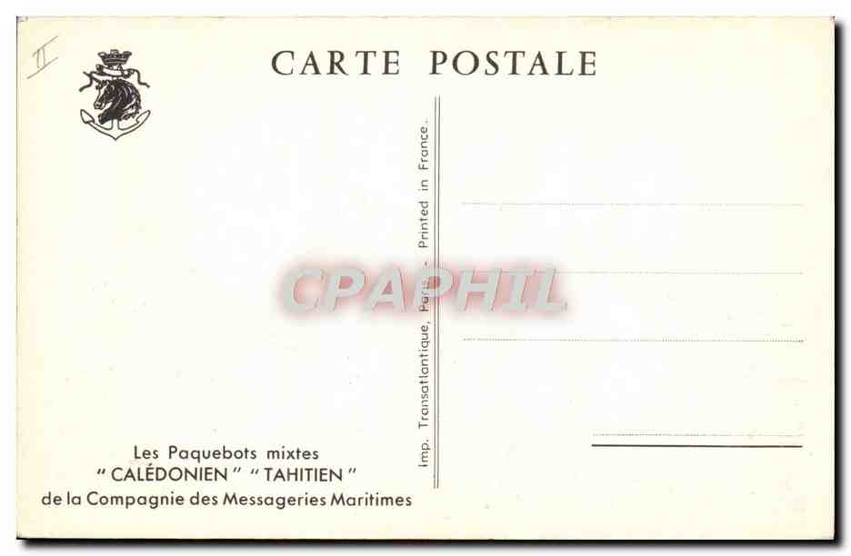 CPA Bateau Paquebot Caledonien Tahitien de la Compagnie des Messageries Maritimes — Verso