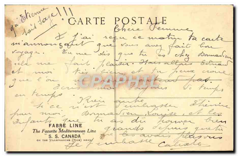Vue du paquebot S.S. Canada — Fabre Line — Nice Road — Reverso