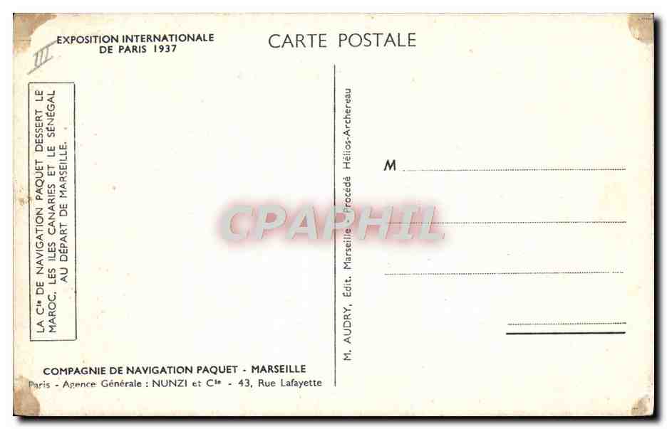 Cruiser CHIELLA — Compagnie de Navigation Paquet — Exposition Internationale de Paris 1937 — Reverso