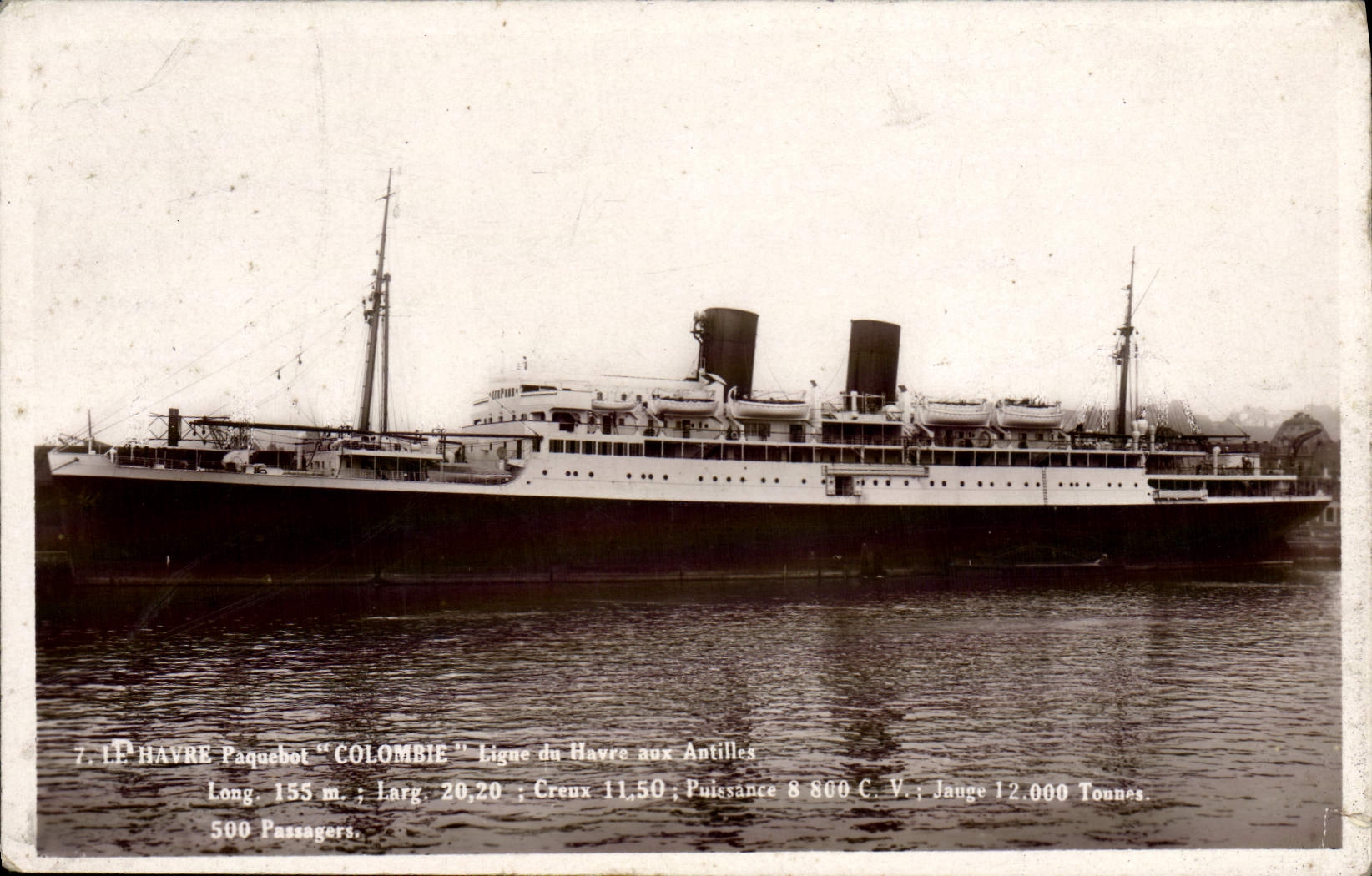 Paquebot "Colombie" — Ligne du Havre aux Antilles — Éditeur H. Havre, n°7