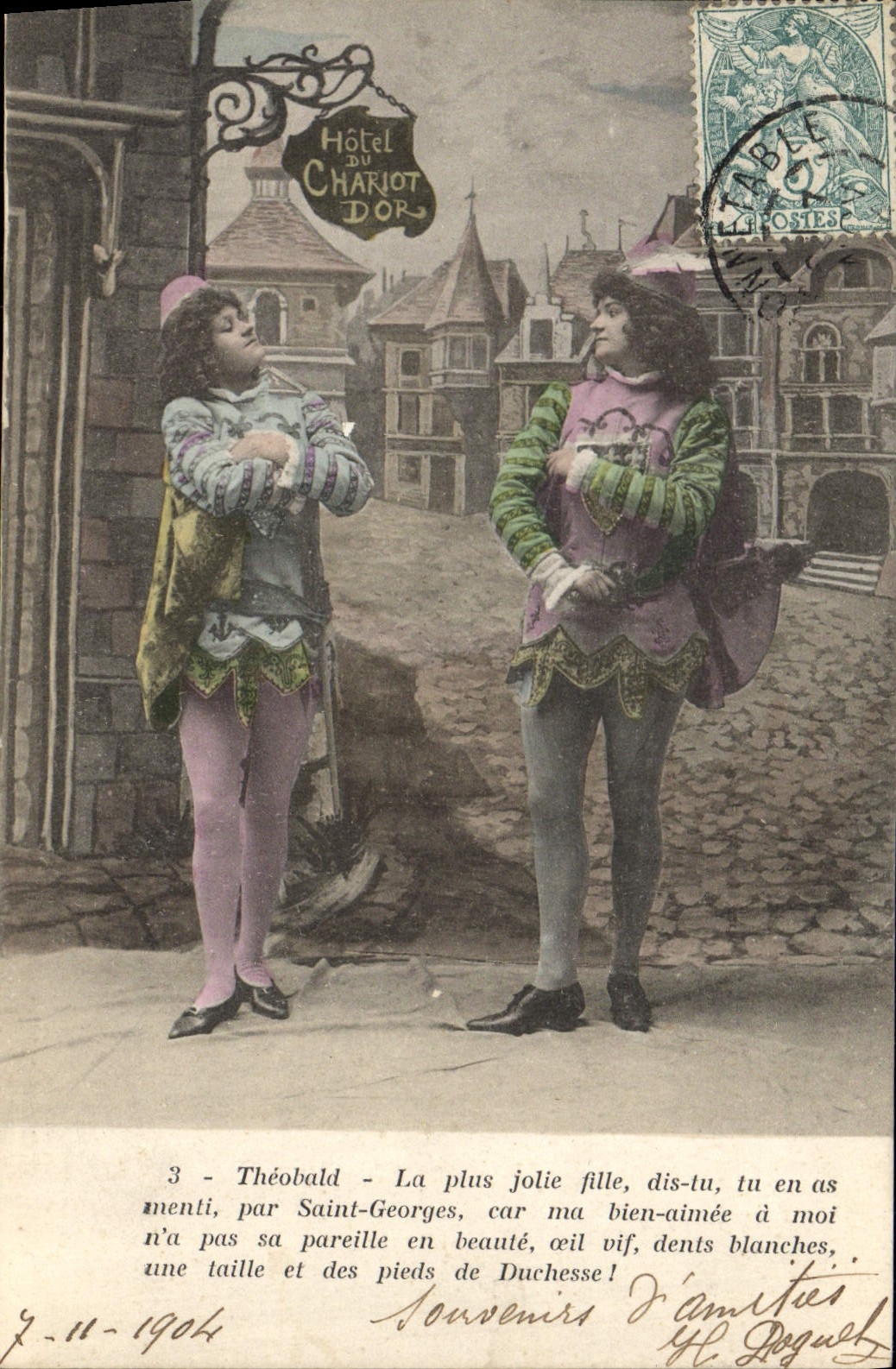 CPA Fantaisie Les deux pages Theobald et Gaston Hotel du Chariot d'or 