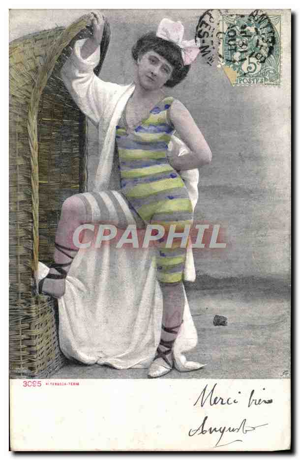 Femme en maillot rayé — Tébessa — éditeur Tébessa-Term, n° 3085