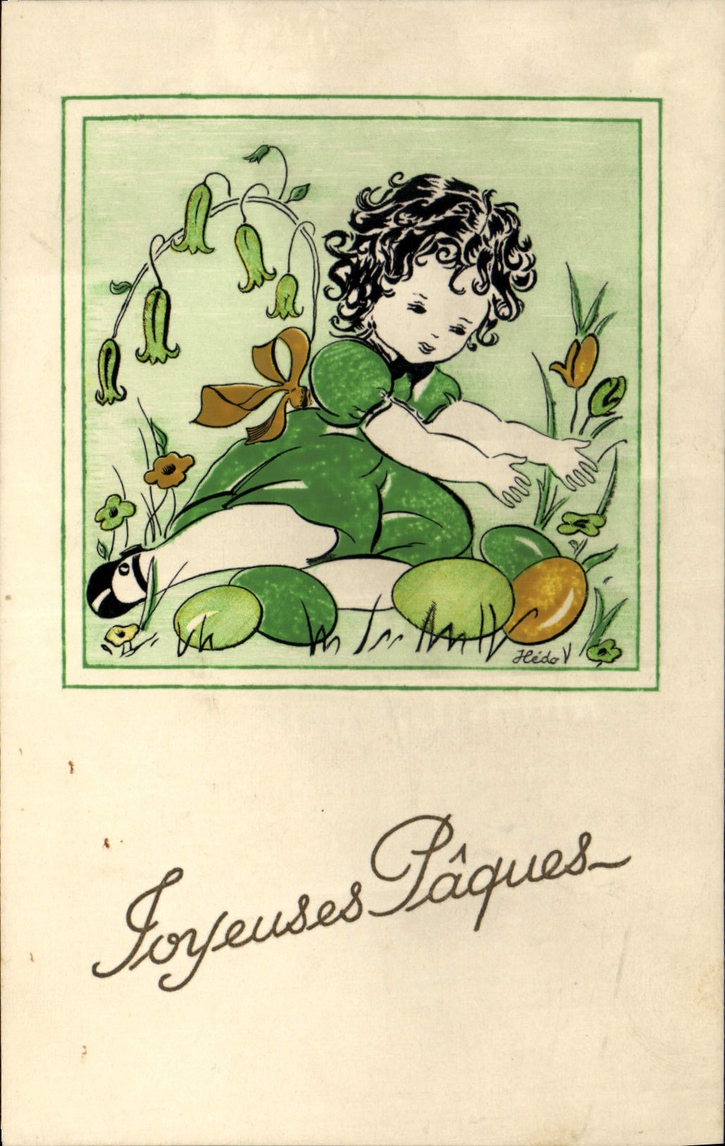Enfant dans un jardin de printemps — Joyeuses Pâques — Fledo