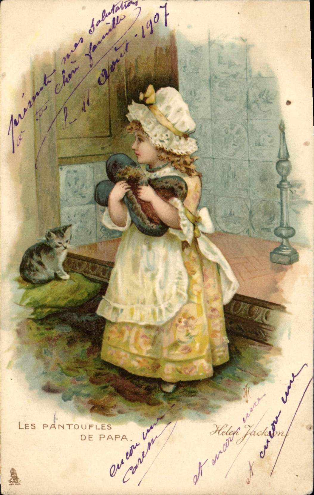 CPA Fantaisie Illustrateur Enfant Les pantoufles de Papa Chat 